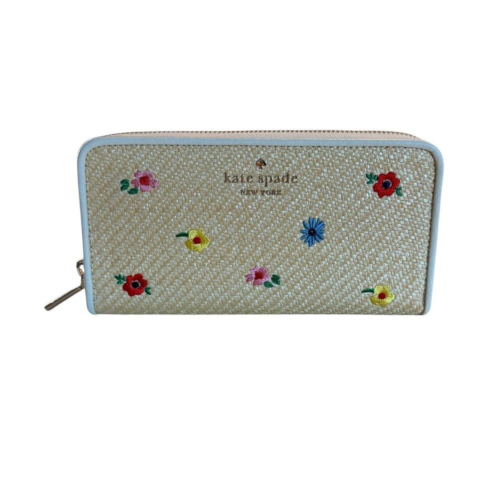 Kate Spade Staci Garden Bouquet Straw Large Continental Wallet